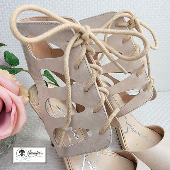 3/$25 Jessica Simpson Bisque Cecerre Lace Up Cut Out Heels - Picture 6 of 14